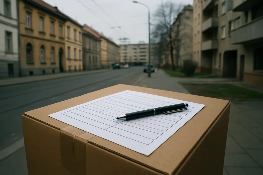 Dostavnica i olovka na kartonskoj kutiji - Zagreb