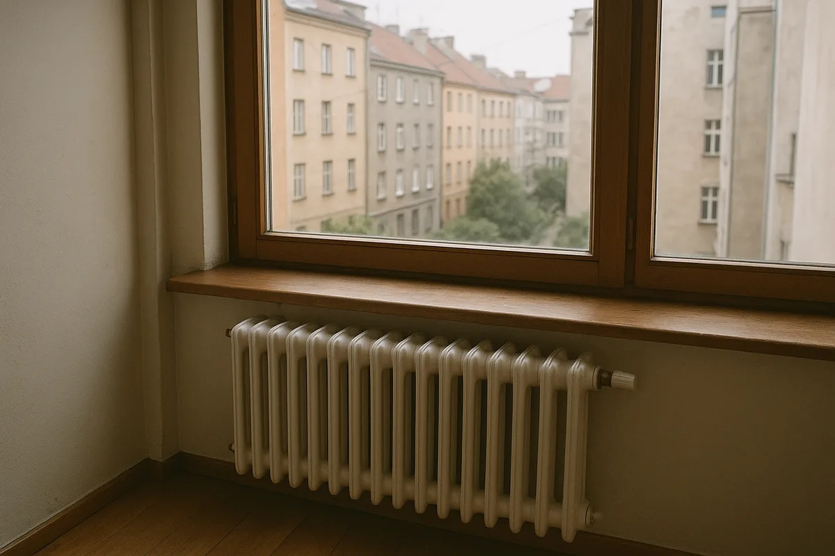 Radijator ispod prozora s pogledom na dvorište - Zagreb