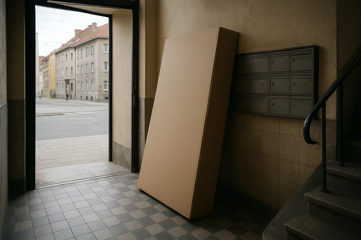 Velika kutija naslonjena na zid haustora - Zagreb
