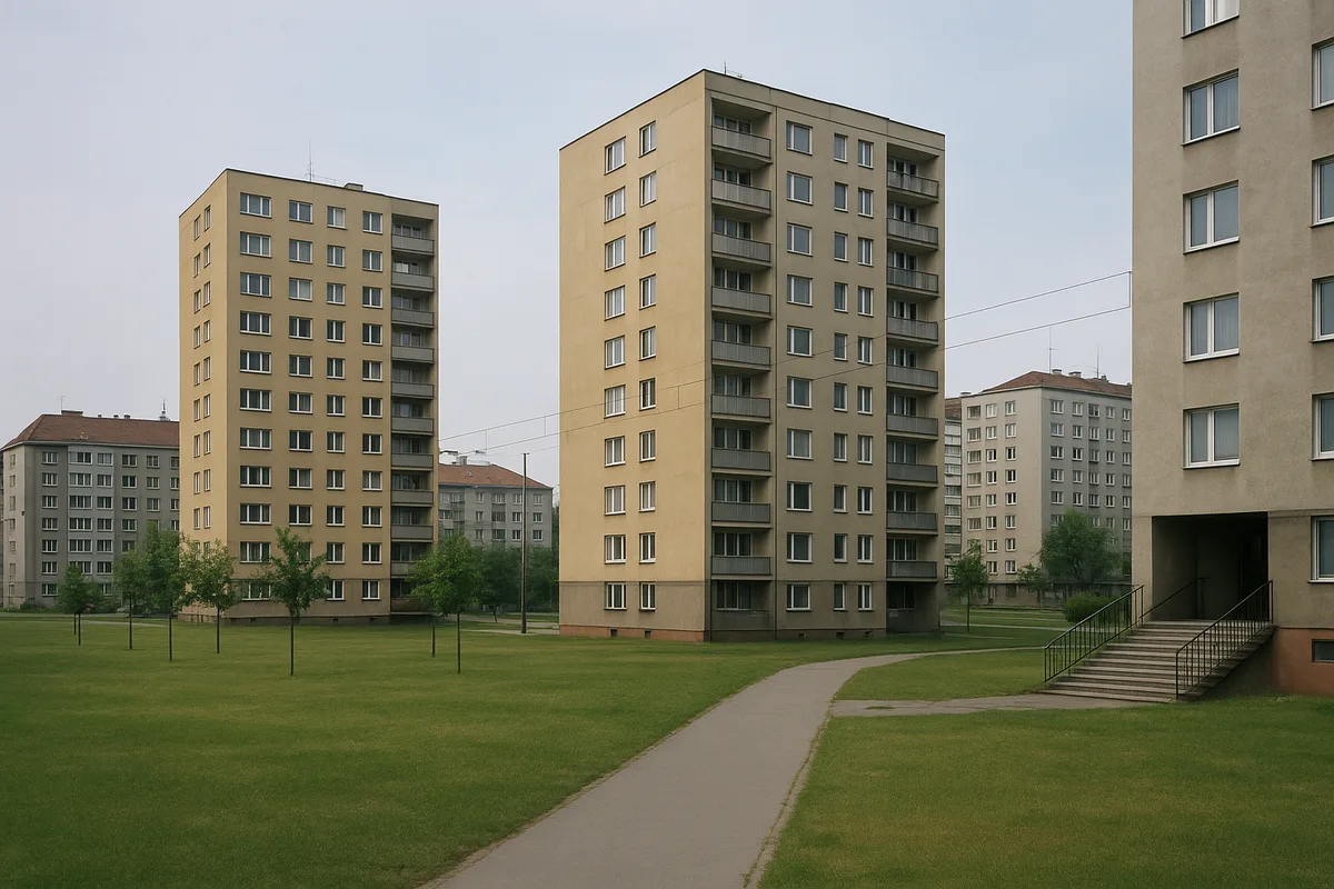 Visoke stambene zgrade iznad širokog travnjaka - Zagreb
