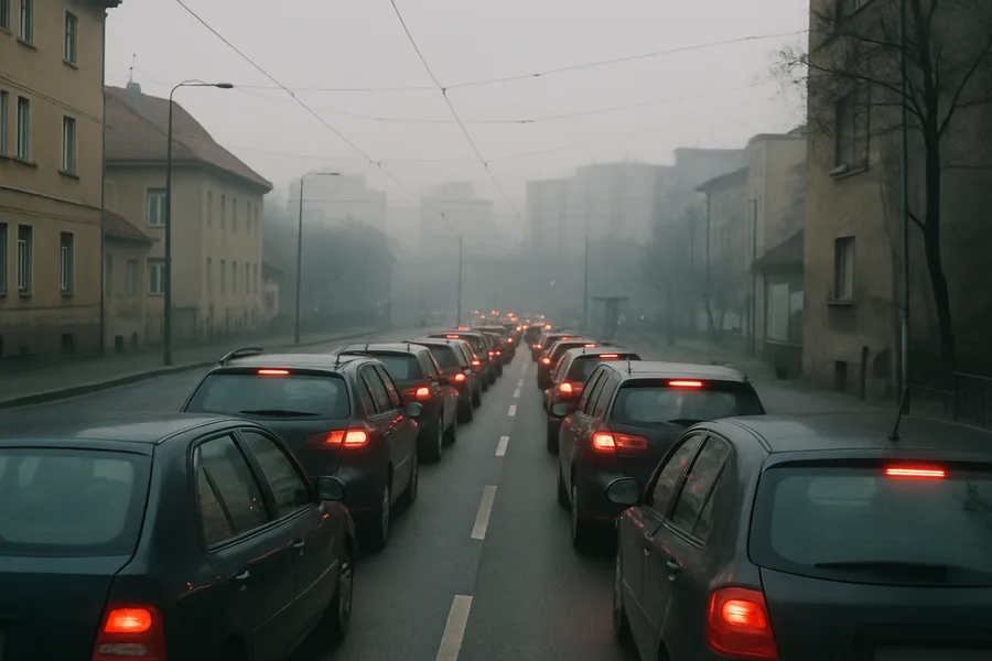 Kolona automobila na ulazu u grad ujutro - Zagreb