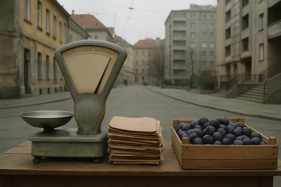 Vaga i papirnate vrećice na štandu s voćem - Zagreb